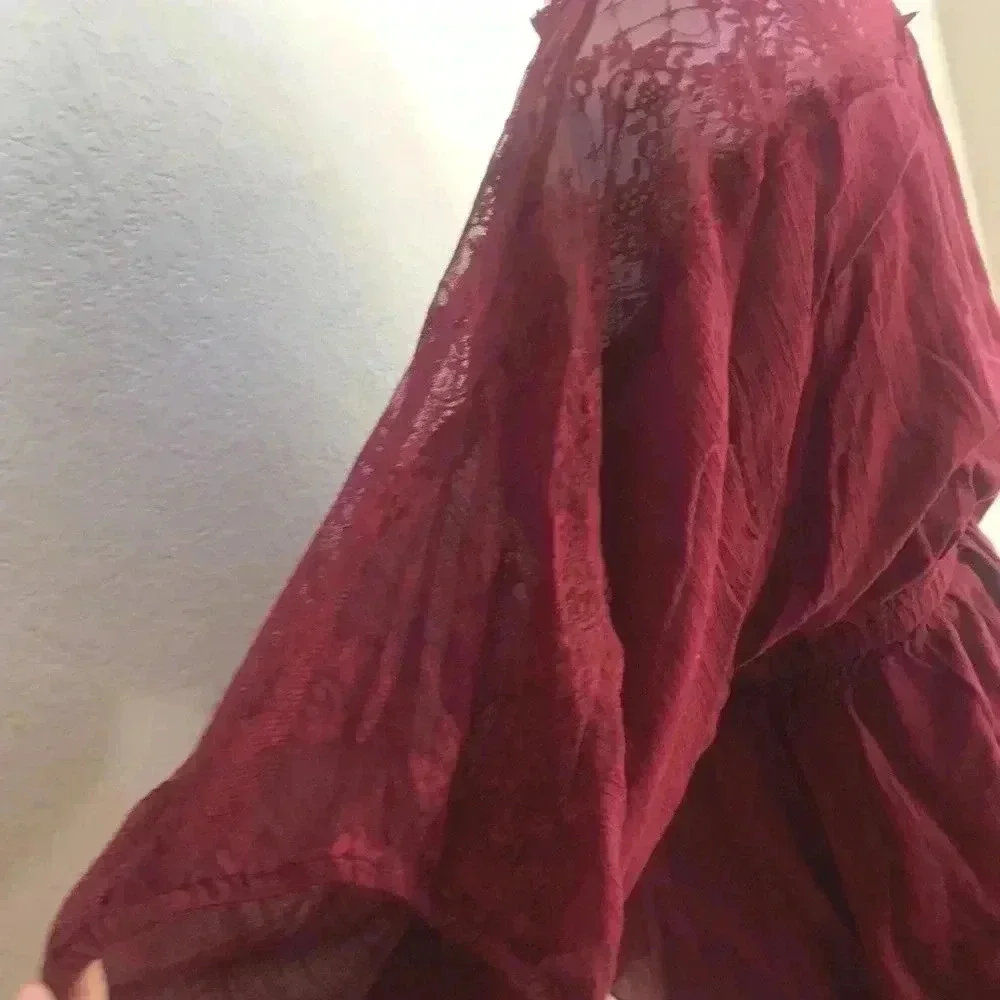 Free People Burgundy Lace Blouse